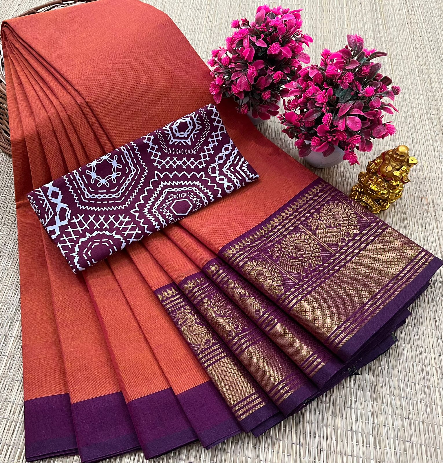 Classic Kanchi cotton 5.5m tennis checked sarees Image 1